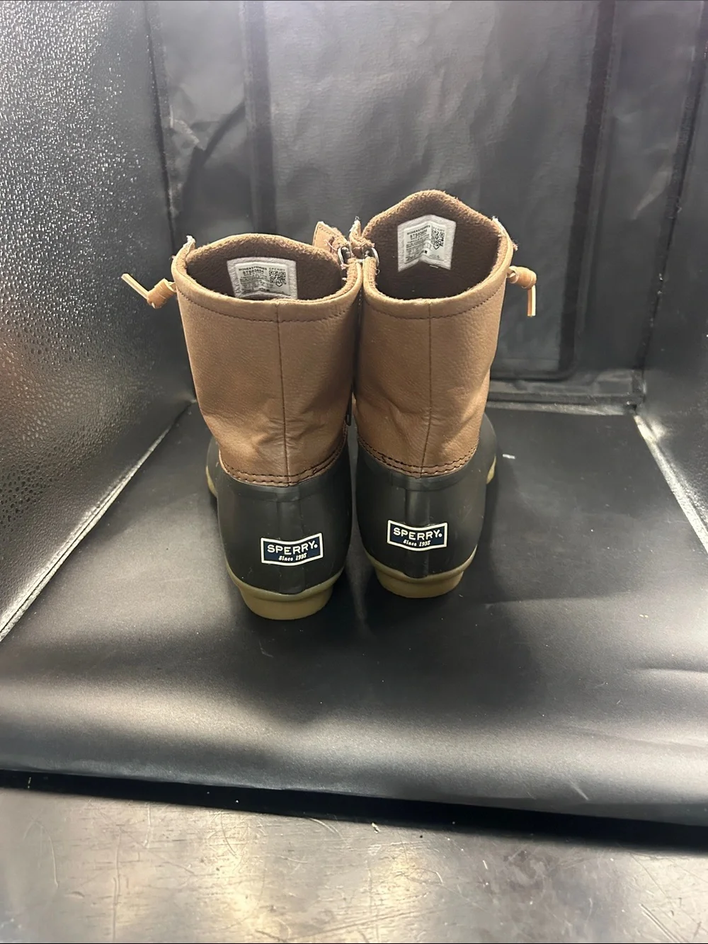 Sperry Brown Leather and Olive Rubber Duck Boots